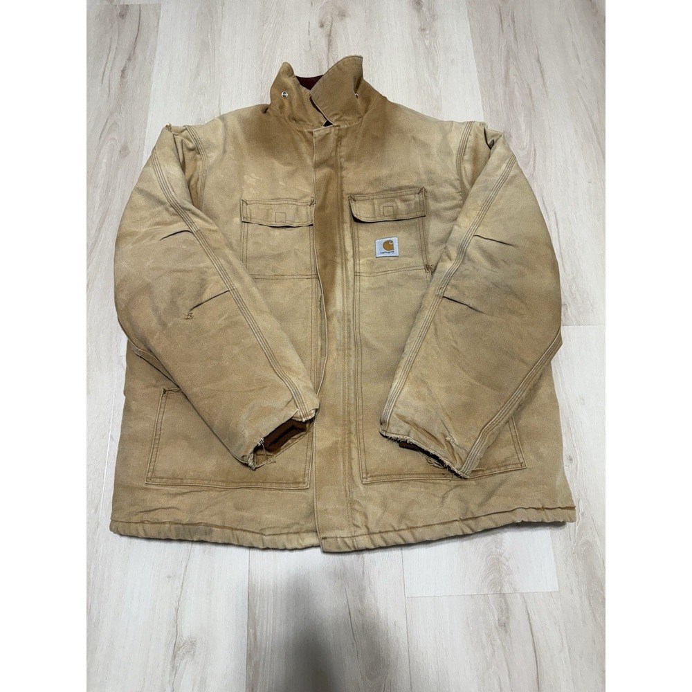 Vtg Carhartt Men's 2XL Full Zip Duck Arctic Quilt Lined Chore Work Jacket Beige
